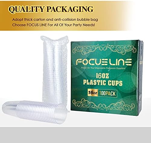 FOCUSLINE 100 Pack 16 Oz Clear Plastic Cups