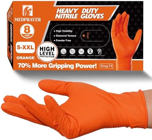 Industrial Nitrile Gloves 8 Mil Heavy Duty Orange