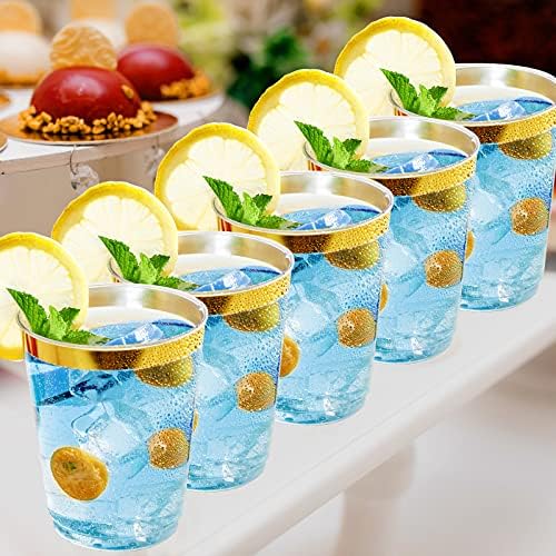 FOCUSLINE 10 oz Gold Rimmed Plastic Cups 100 Count