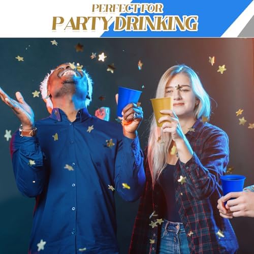 100 Pcs 12 oz Blue and Gold Disposable Cups for Parties