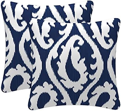 Fabritones 2 Pack Navy Paisley Outdoor Throw Pillows with Inserts 18x18 Inch