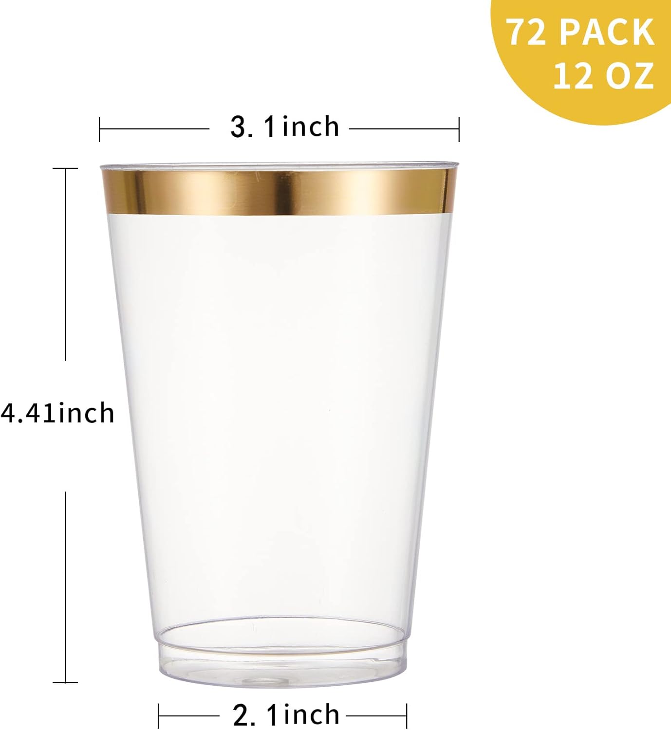 N9R 72PCS Gold Rim Clear Plastic Cups 12OZ