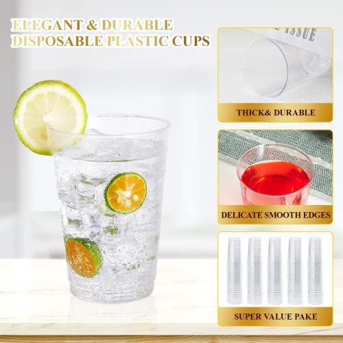 Vplus 150 Pack 12 OZ Reusable Clear Plastic Cups for Parties