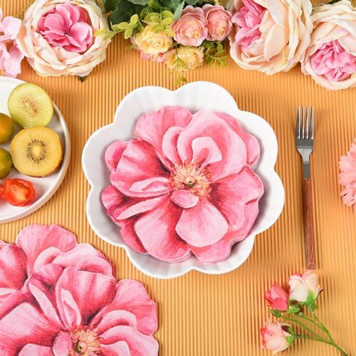 100Pcs Pink Flower Shaped Disposable Napkins for Parties and Events