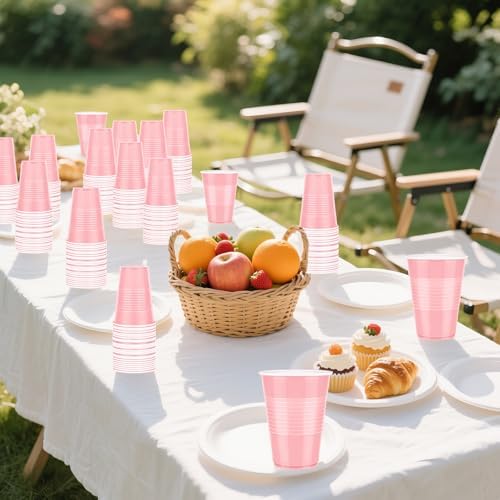 50 Pack Pink Plastic Cups 12 Ounce Disposable Party Cups