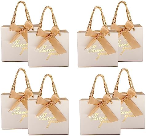 TKSBAG 50 Pack Mini White Gift Bags with Handles