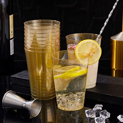 N9R 100PCS 12oz Gold Glitter Plastic Cups for Parties