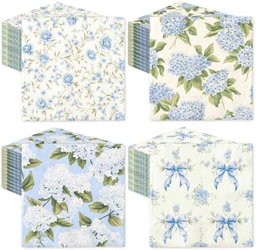 AnyDesign 100 Pcs Blue Floral Paper Napkins for Home Kitchen Parties