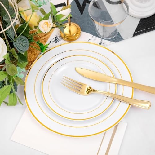 GATHER 700PCS Gold Plastic Plates for 100 Guests