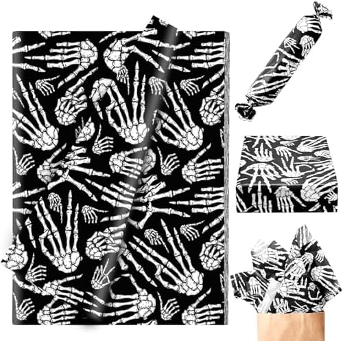 100 Sheets Halloween Tissue Paper 20x14 Inches Skeleton Design