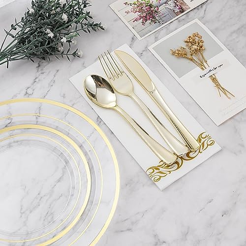 700PCS Clear Gold Disposable Dinnerware Set for 100 Guests