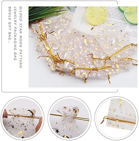 SUMAJU 100 Piece Moon Star Organza Jewelry Candy Bags Gift Pouch with Drawstring