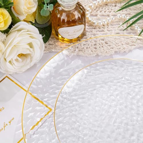 Rubtlamp 100Pcs Clear Gold Plastic Plates Set