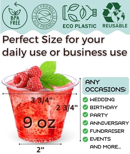 9 Oz Clear Plastic Cups 50 Pack for Parties