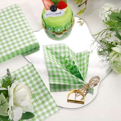 FLOWERCAT 100 Count 2 Ply Green Checkered Napkins 5x5 Inches
