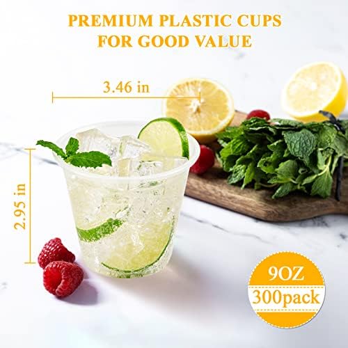 Lilymicky 300 Pack 9 Oz Clear Plastic Cups for Parties