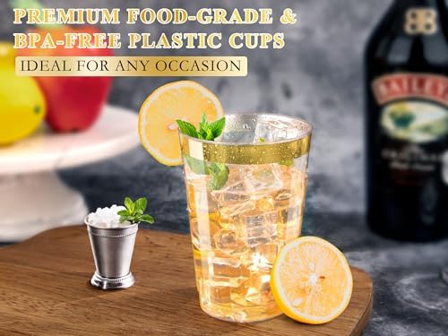 Ciaell 120PCS Gold Rimmed Plastic Cups 12Oz Heavy Duty