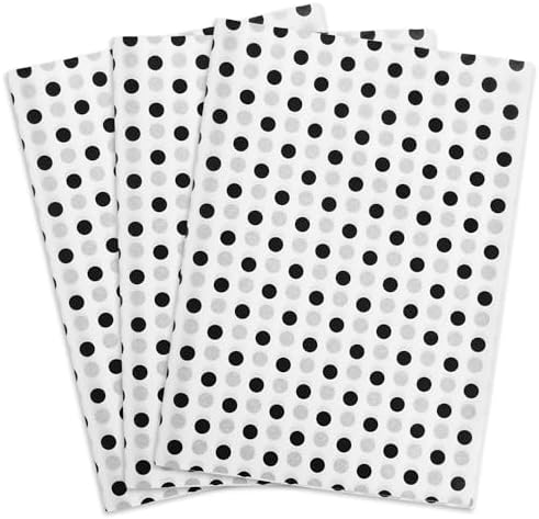 MR FIVE 60 Sheets Black Polka Dot Tissue Paper 14x20