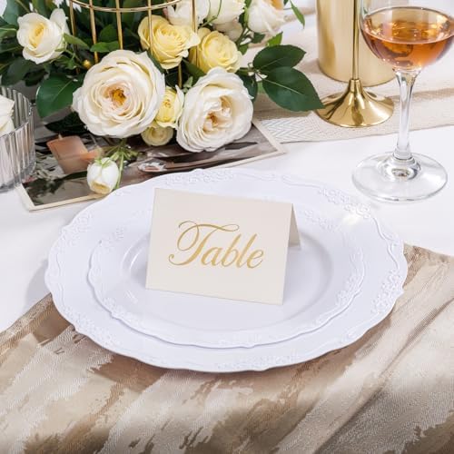 U-QE 100 Piece White Disposable Plates - Premium Hard Plastic for Events