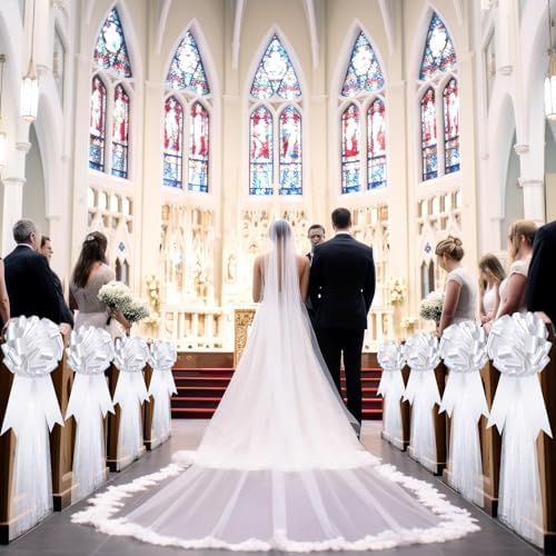 Dingion 30pcs White Wedding Pew Bows with Tulle