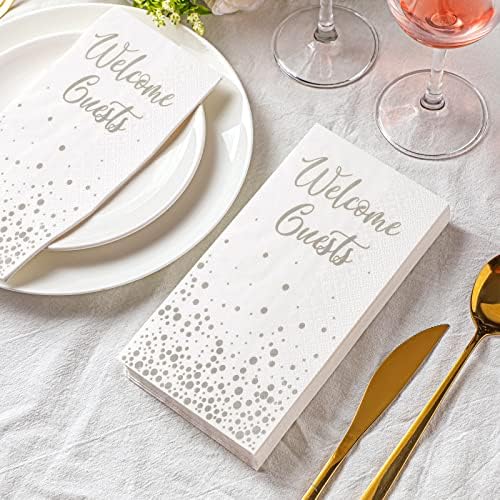 200 Pcs Silver Welcome Guests Napkins for Bathroom and Events
