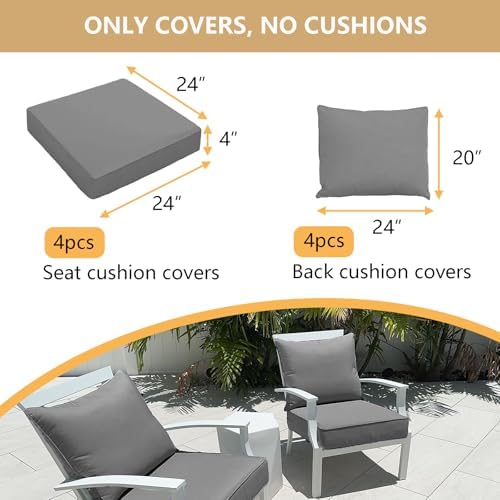 Oslimea 4-Piece Outdoor Cushion Covers Set - Water Resistant Zipper Design Grey