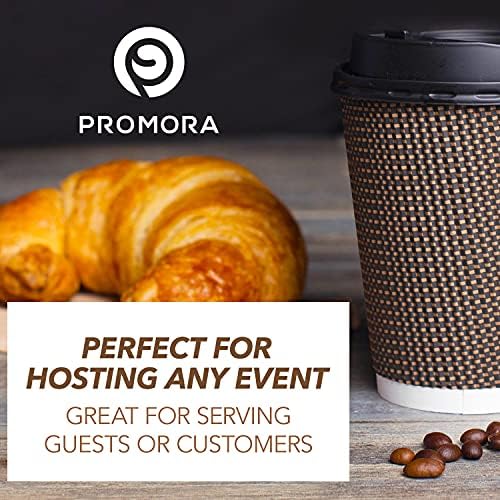 Promora 12 oz Brown Coffee Cups With Lids 80 Pack