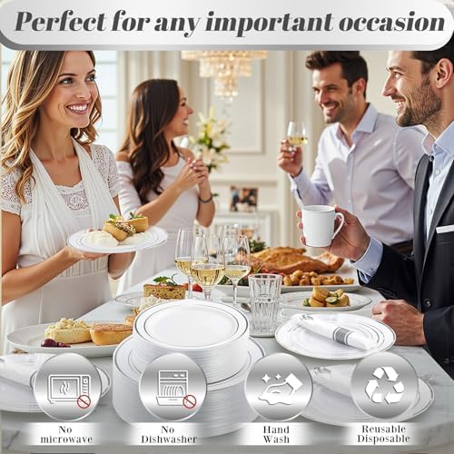 350 Piece Silver Plastic Dinnerware Set for 50 Guests