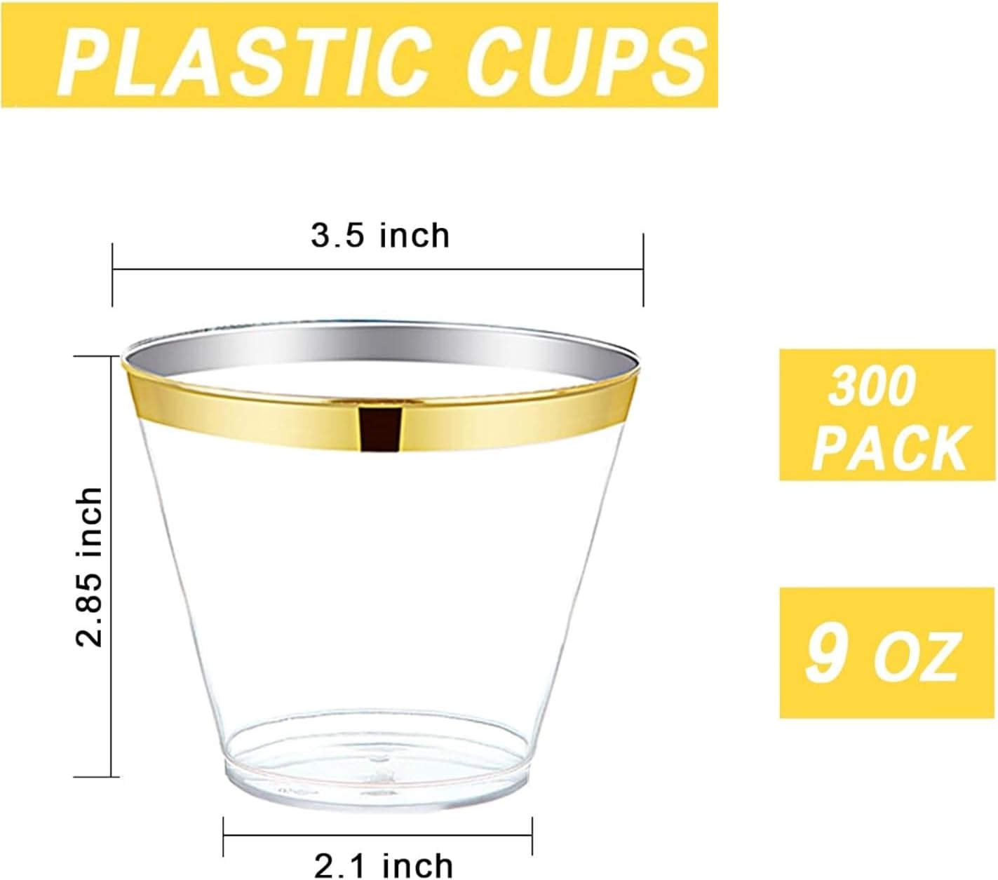 Ciaell 300PCS Gold Plastic Cups for Party and Wedding