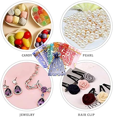 SUMAJU 100 Piece Moon Star Organza Jewelry Candy Bags Gift Pouch with Drawstring