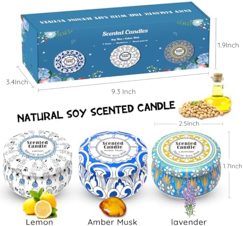 HILAYUN Scented Candles Gift Set 3-Pack Soy Wax Candles