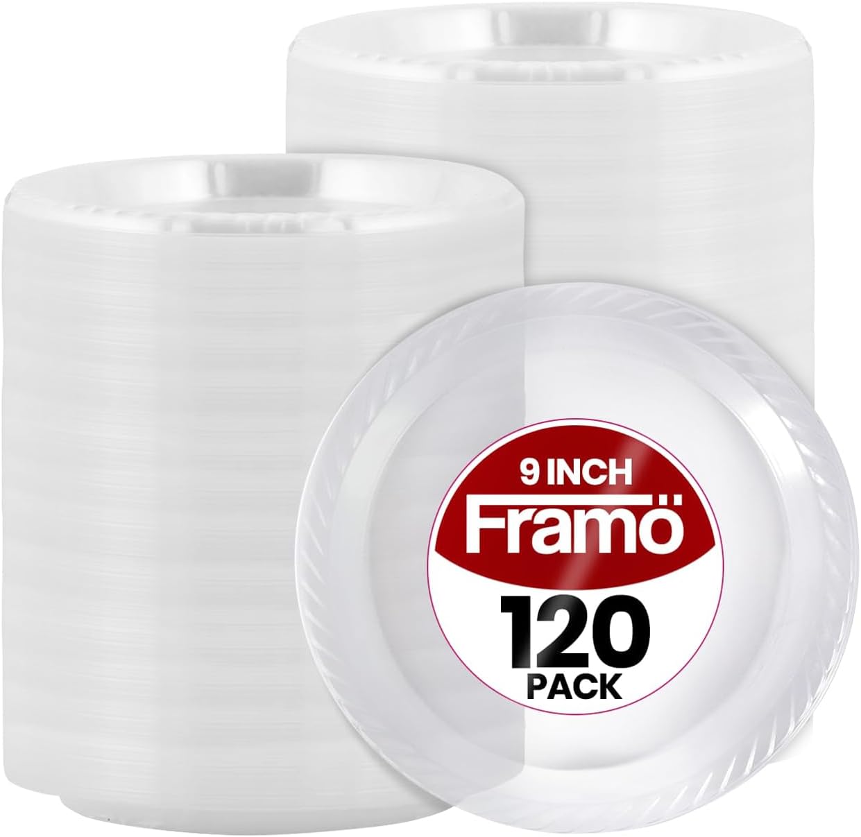 9 Inch Clear Plastic Plates 120 Pack by Framo
