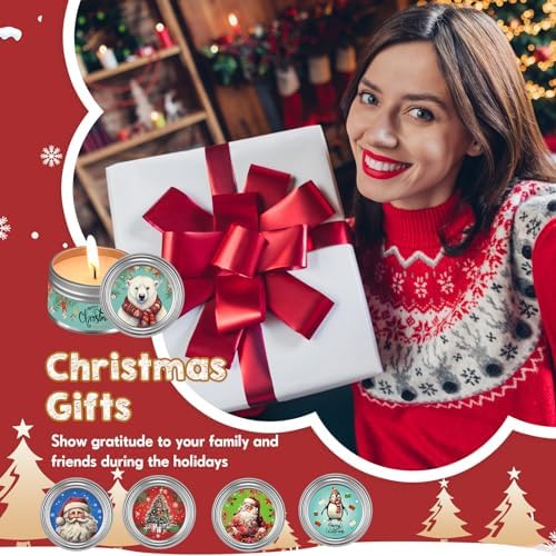 MTLEE 36 Pack Christmas Soy Wax Candles with Organza Bags and Cards