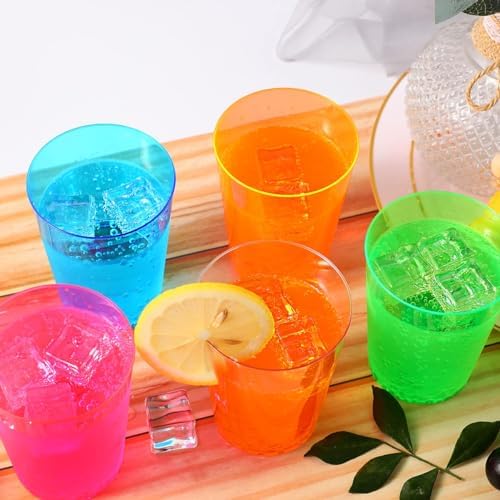 100 Pack 10oz Neon Plastic Cups for Parties