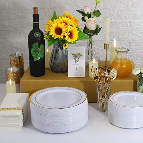 102 Piece Gold Plastic Plates Set Disposable Party Plates