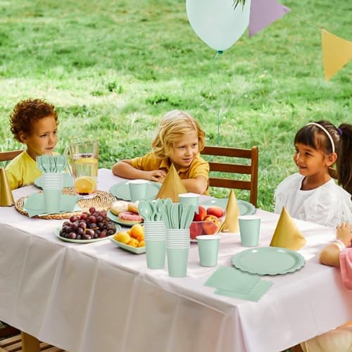 175 Pcs Sage Green Paper Plates and Napkins Set