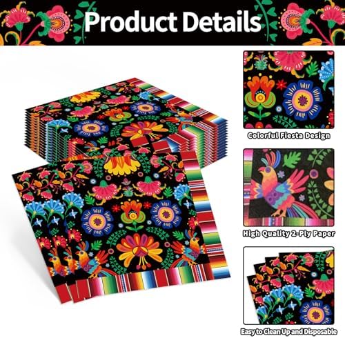 Pack of 50 Mexican Fiesta Napkins with Serape Stripe Design