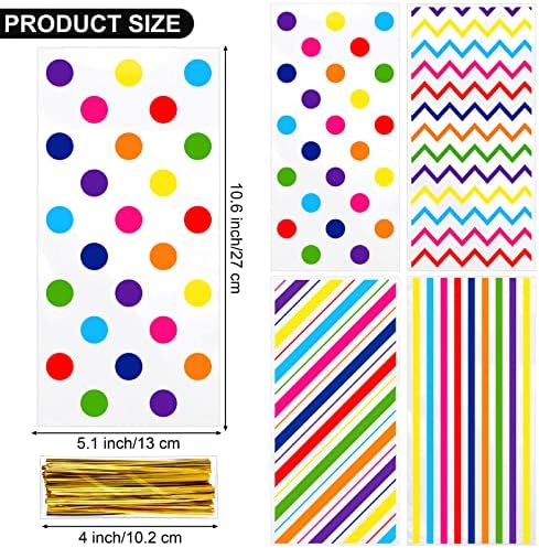 Aodaer 100 Piece Rainbow Cellophane Gift Bags with Twist Ties