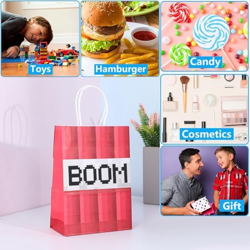 Pixel Party Favors Bags 16pcs - Game Theme Gift Bags with Handles
