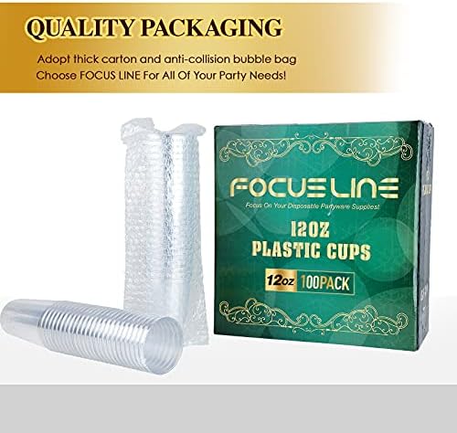 FOCUSLINE 12 oz Clear Plastic Cups 100 Count