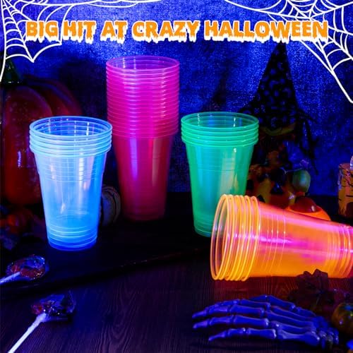 Lilymicky 100 Pack 16 oz Neon Plastic Cups for Parties