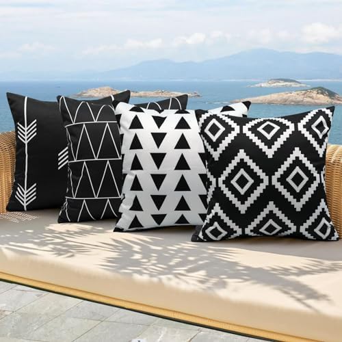 Waterproof Throw Pillow Covers Set of 4 18x18 Black and White