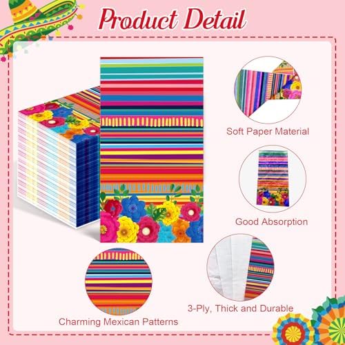 100PCS Mexican Fiesta Paper Napkins for Bathroom 3 Ply