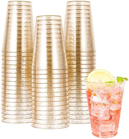 JOLLY CHEF 14 oz 50 Pack Gold Glitter Plastic Cups