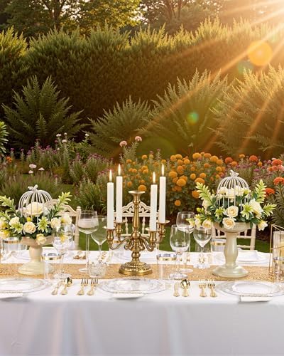 Nervure 175PCS Clear Gold Plastic Plates Set for 25 Guests