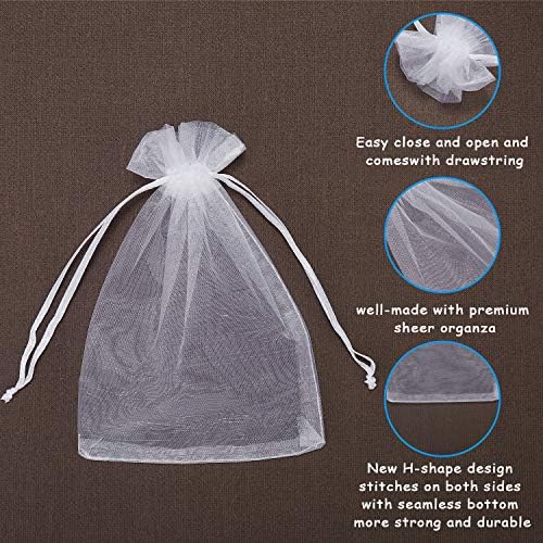 WenTao 100PCS 4x6 White Sheer Organza Bags with Drawstring