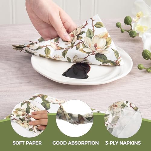 Homlouue Vintage Magnolia Flower Napkins 100PCS