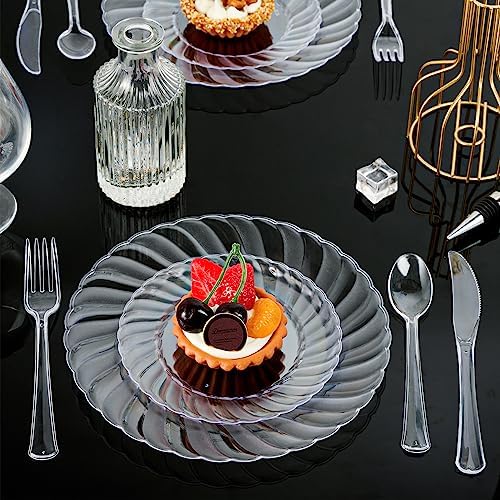 FOCUSLINE 100 Count 6 Inch Clear Plastic Plates for Events