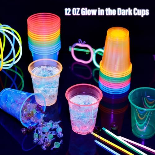 KesaPlan 120 Piece Neon Glow Cups 12 OZ