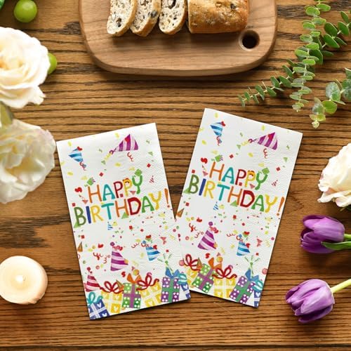 Horaldaily 100 Birthday Disposable Paper Napkins with Balloon Design